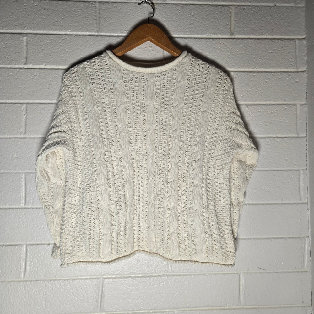 Vtg Cherokee Women Sweater Cable Knit Cotton Roll Collar Pullover Academia M